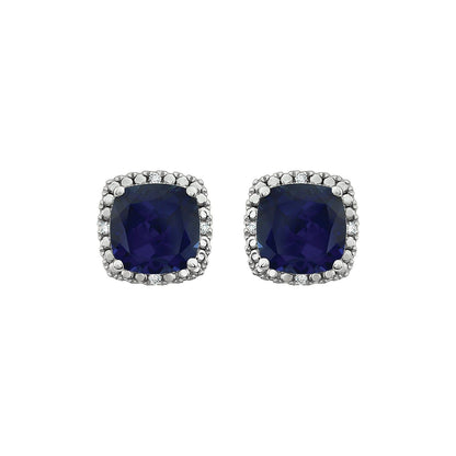 14K White Gold Lab-Grown Blue Sapphire & .06 CTW Natural Diamond Earrings