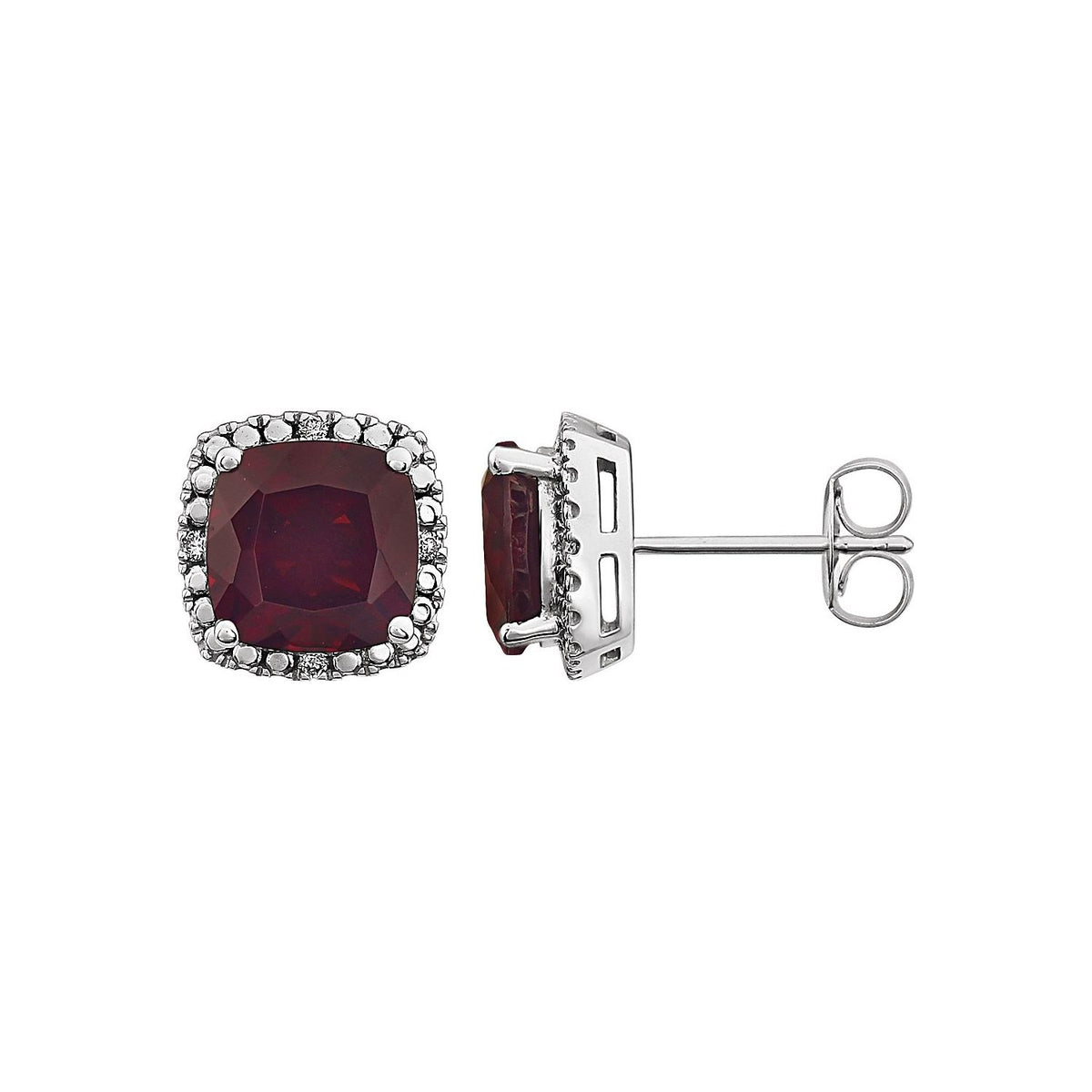 14K White Gold Natural Mozambique Garnet & .06 CTW Natural Diamond Earrings