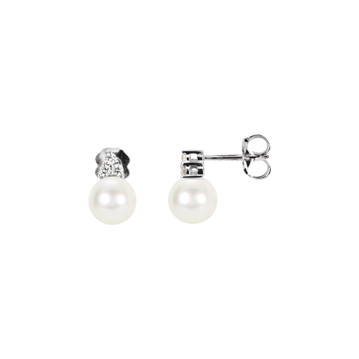 14K White Gold Cultured White Freshwater Pearl & 1/10 CTW Natural Diamond Earrings (67463)