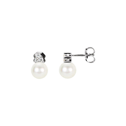 14K White Gold Cultured White Freshwater Pearl & 1/10 CTW Natural Diamond Earrings (67463)