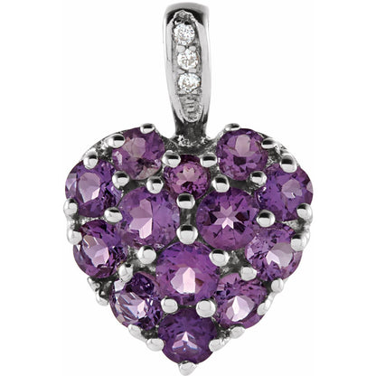 14K White Gold Natural Amethyst & .01 CTW Natural Diamond Heart Pendant