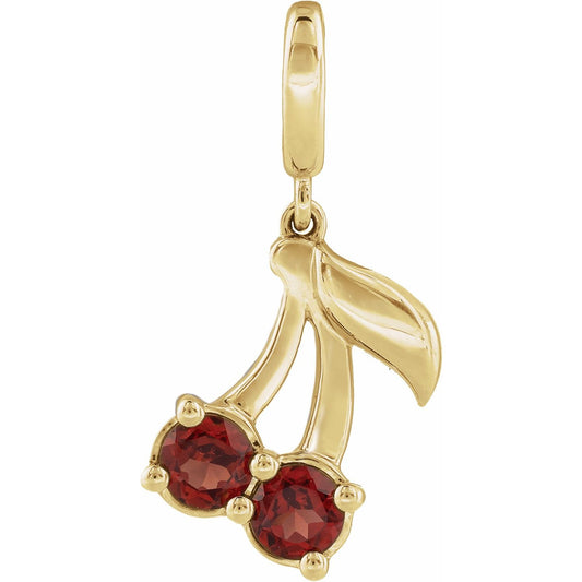 14K Yellow Gold Natural Mozambique Garnet Two-Stone Cherry Charm/Pendant
