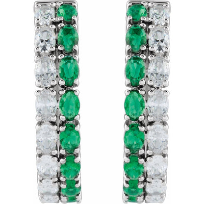 Lab-Grown Emerald & 1 5/8 CTW Lab-Grown Diamond Hoop Earrings
