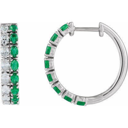 Lab-Grown Emerald & 1 5/8 CTW Lab-Grown Diamond Hoop Earrings