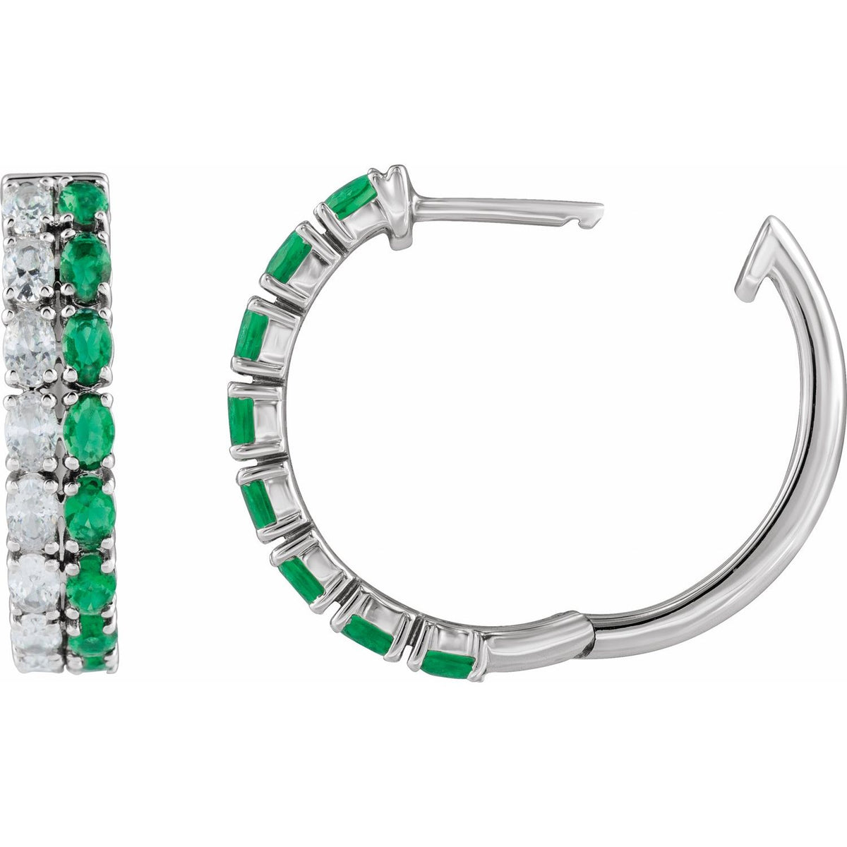 Lab-Grown Emerald & 1 5/8 CTW Lab-Grown Diamond Hoop Earrings