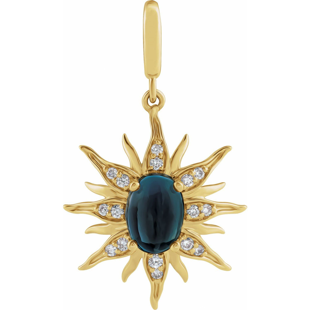 14K Yellow Gold Natural London Blue Topaz & 1/10 CTW Natural Diamond Sun Charm/Pendant