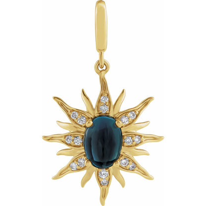 14K Yellow Gold Natural London Blue Topaz & 1/10 CTW Natural Diamond Sun Charm/Pendant