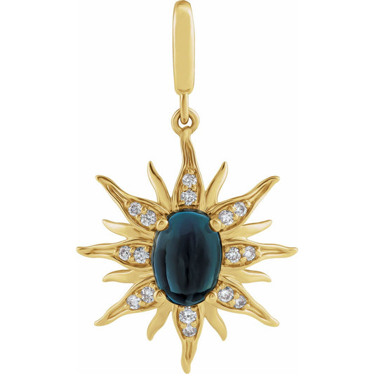 14K Yellow Gold Natural London Blue Topaz & 1/10 CTW Natural Diamond Sun Charm/Pendant