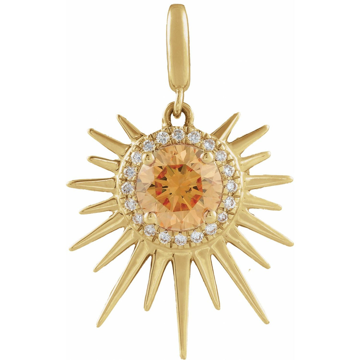 14K Yellow Gold Natural Citrine & 1/10 CTW Natural Diamond Halo-Style Sun Charm/Pendant