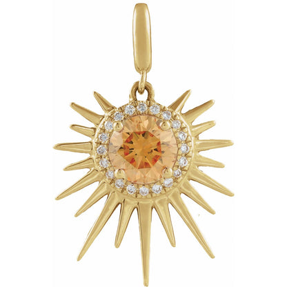 14K Yellow Gold Natural Citrine & 1/10 CTW Natural Diamond Halo-Style Sun Charm/Pendant