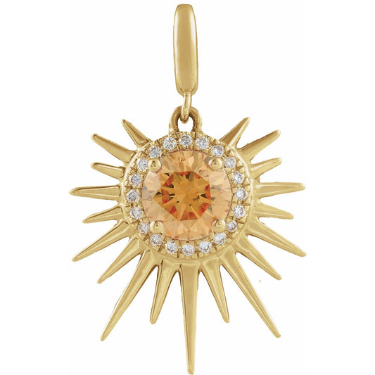 14K Yellow Gold Natural Citrine & 1/10 CTW Natural Diamond Halo-Style Sun Charm/Pendant