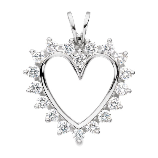 14K White Gold 9/10 CTW Natural Diamond Heart Pendant