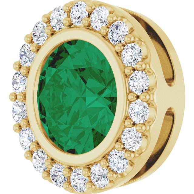 Lab-Grown Emerald & 1/4 CTW Natural Diamond Halo-Style Pendant
