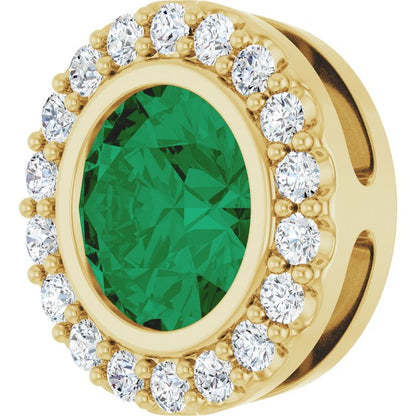 Lab-Grown Emerald & 1/4 CTW Natural Diamond Halo-Style Pendant