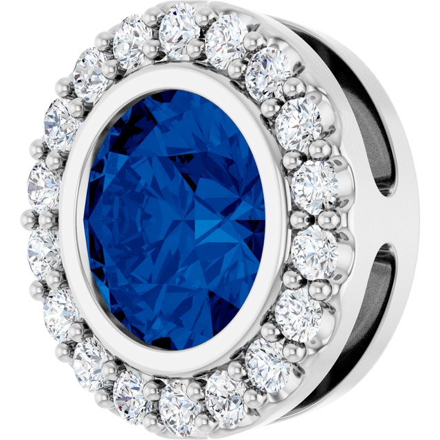 Lab-Grown Blue Sapphire & 1/4 CTW Natural Diamond Halo-Style Pendant