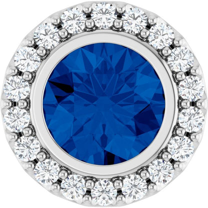 Lab-Grown Blue Sapphire & 1/4 CTW Natural Diamond Halo-Style Pendant