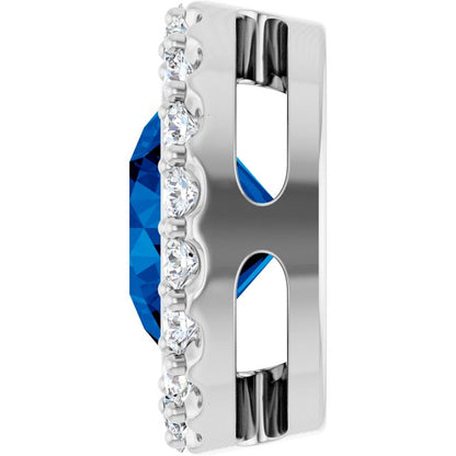 Lab-Grown Blue Sapphire & 1/4 CTW Natural Diamond Halo-Style Pendant