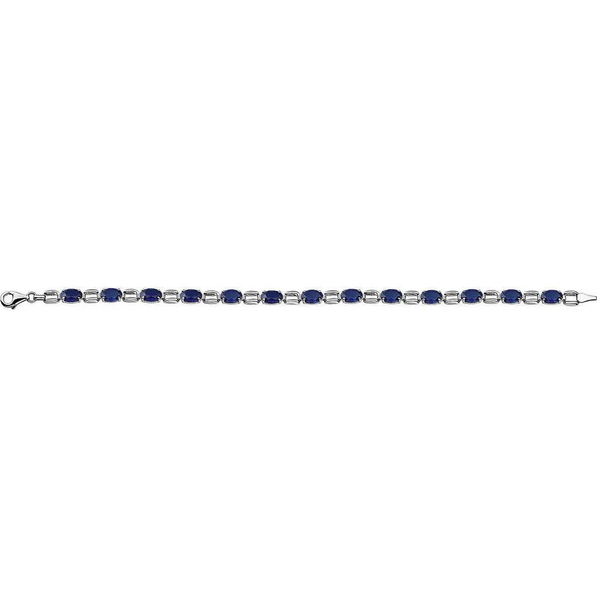 14K White Gold 7x5 mm Oval Lab-Grown Blue Sapphire 7 1/4" Bracelet