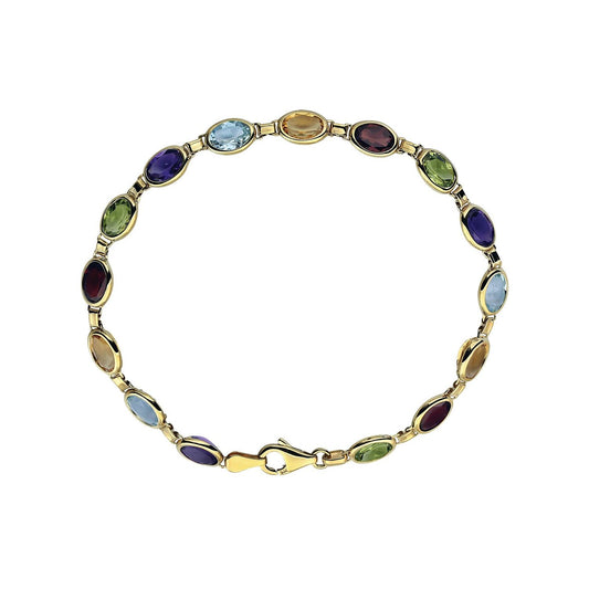 14K Yellow Gold Natural Multi-Gemstone Line 7" Bracelet