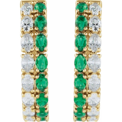 Lab-Grown Emerald & 1 5/8 CTW Lab-Grown Diamond Hoop Earrings