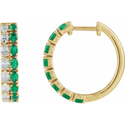 Lab-Grown Emerald & 1 5/8 CTW Lab-Grown Diamond Hoop Earrings