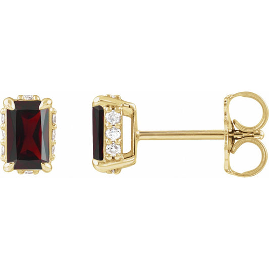 14K Yellow Gold Natural Mozambique Garnet & .06 CTW Natural Diamond Stud Earrings