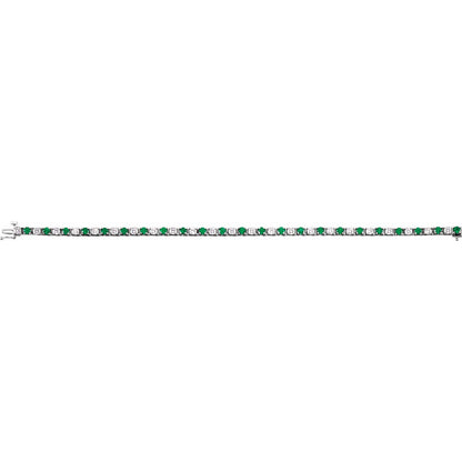 14K White Gold Lab-Grown Emerald & 2 3/8 CTW Lab-Grown Diamond Line 7" Bracelet