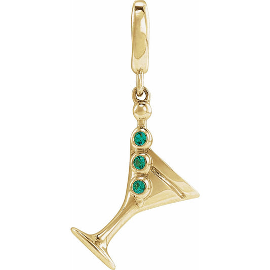 14K Yellow Gold Lab-Grown Emerald Martini Charm/Pendant