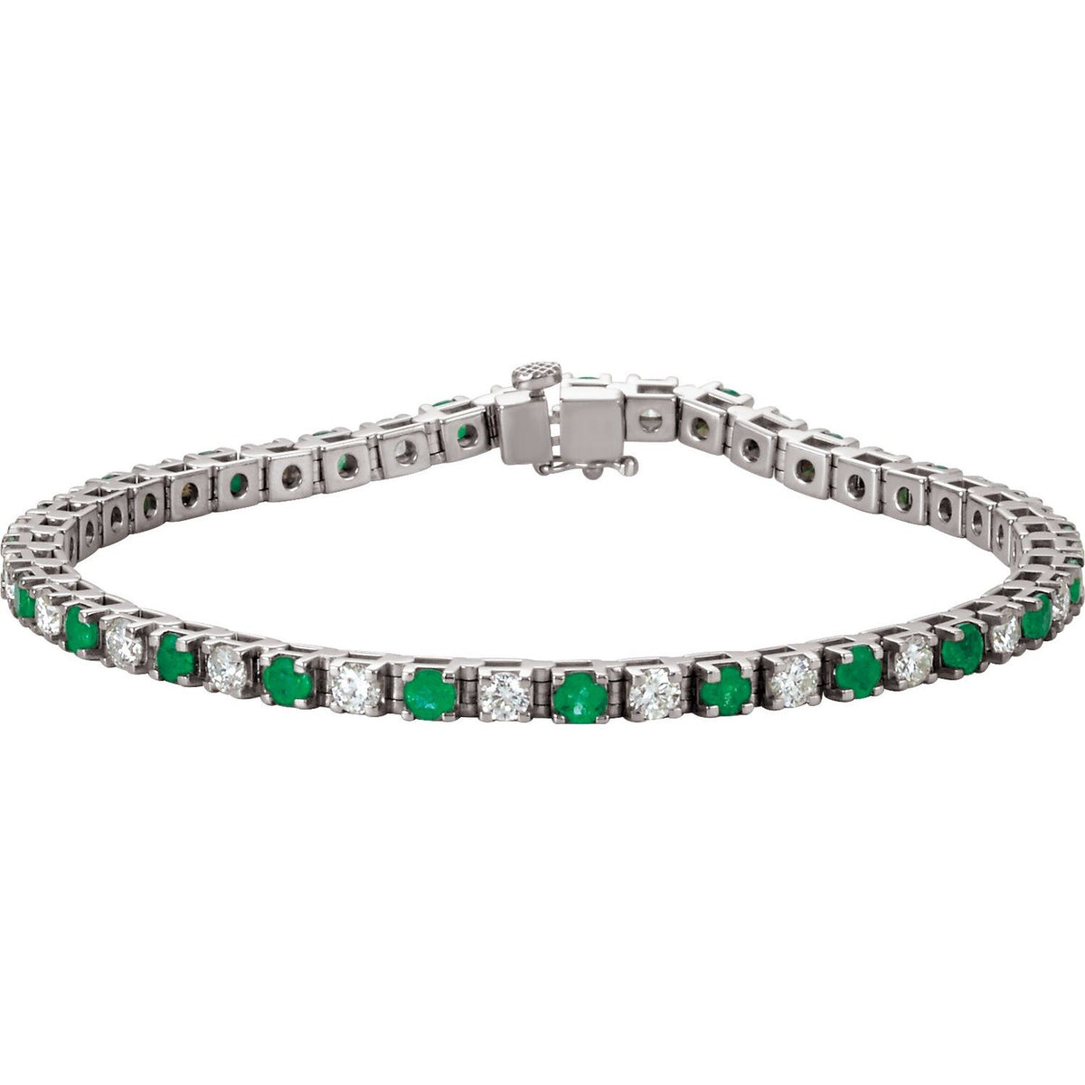 14K White Gold Lab-Grown Emerald & 2 3/8 CTW Lab-Grown Diamond Line 7" Bracelet