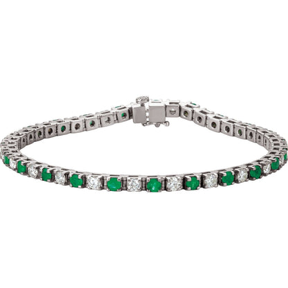 14K White Gold Lab-Grown Emerald & 2 3/8 CTW Lab-Grown Diamond Line 7" Bracelet