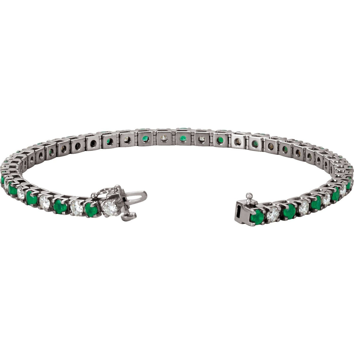 14K White Gold Lab-Grown Emerald & 2 3/8 CTW Lab-Grown Diamond Line 7" Bracelet