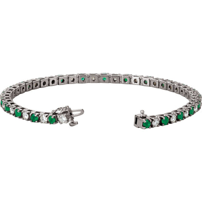 14K White Gold Lab-Grown Emerald & 2 3/8 CTW Lab-Grown Diamond Line 7" Bracelet