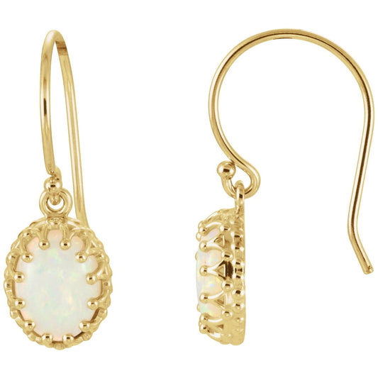 14K Yellow Gold Natural White Opal Earrings
