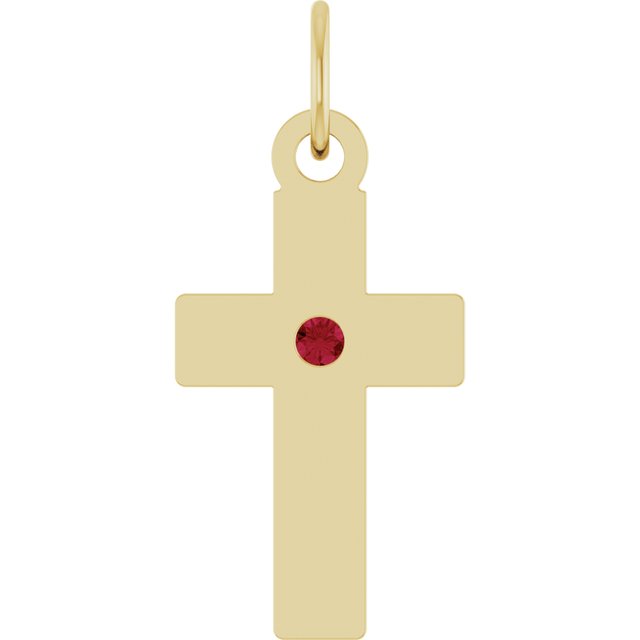 14K Yellow Gold Natural Ruby Cross Pendant