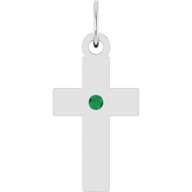 Sterling Silver Lab-Grown Emerald Cross Pendant