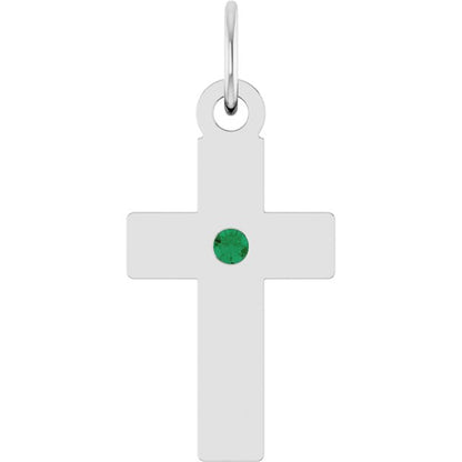 Sterling Silver Lab-Grown Emerald Cross Pendant