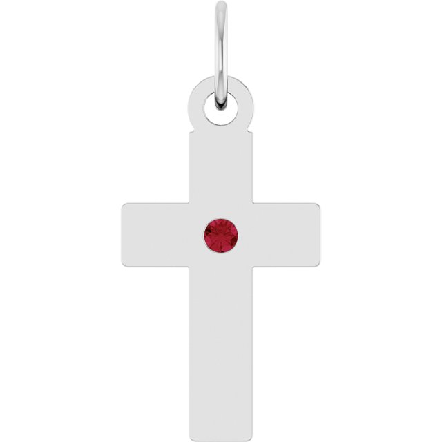 Sterling Silver Lab-Grown Ruby Cross Pendant
