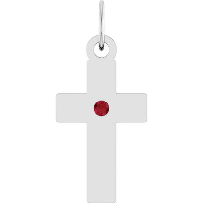 Sterling Silver Lab-Grown Ruby Cross Pendant