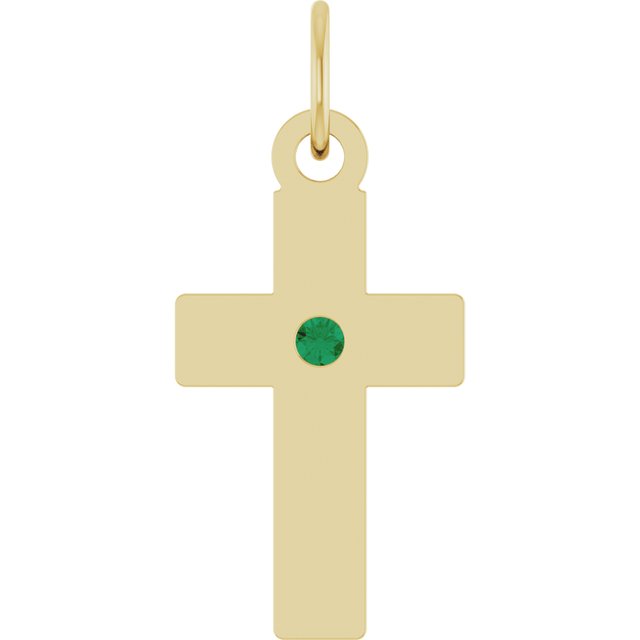 14K Yellow Gold Natural Emerald Cross Pendant