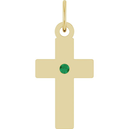 14K Yellow Gold Natural Emerald Cross Pendant
