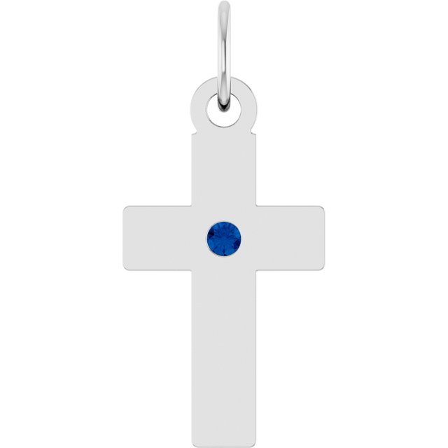 Sterling Silver Lab-Grown Blue Sapphire Cross Pendant