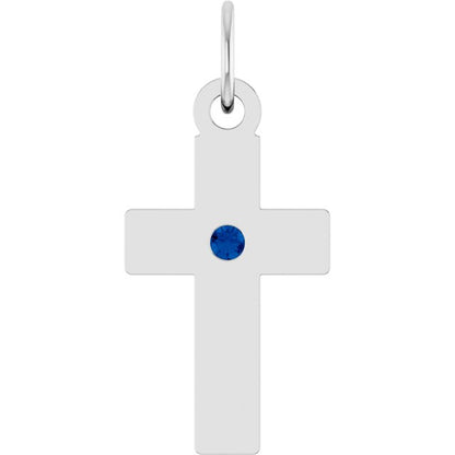 Sterling Silver Lab-Grown Blue Sapphire Cross Pendant