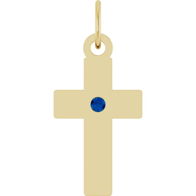 14K Yellow Gold Natural Blue Sapphire Cross Pendant