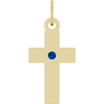 14K Yellow Gold Natural Blue Sapphire Cross Pendant