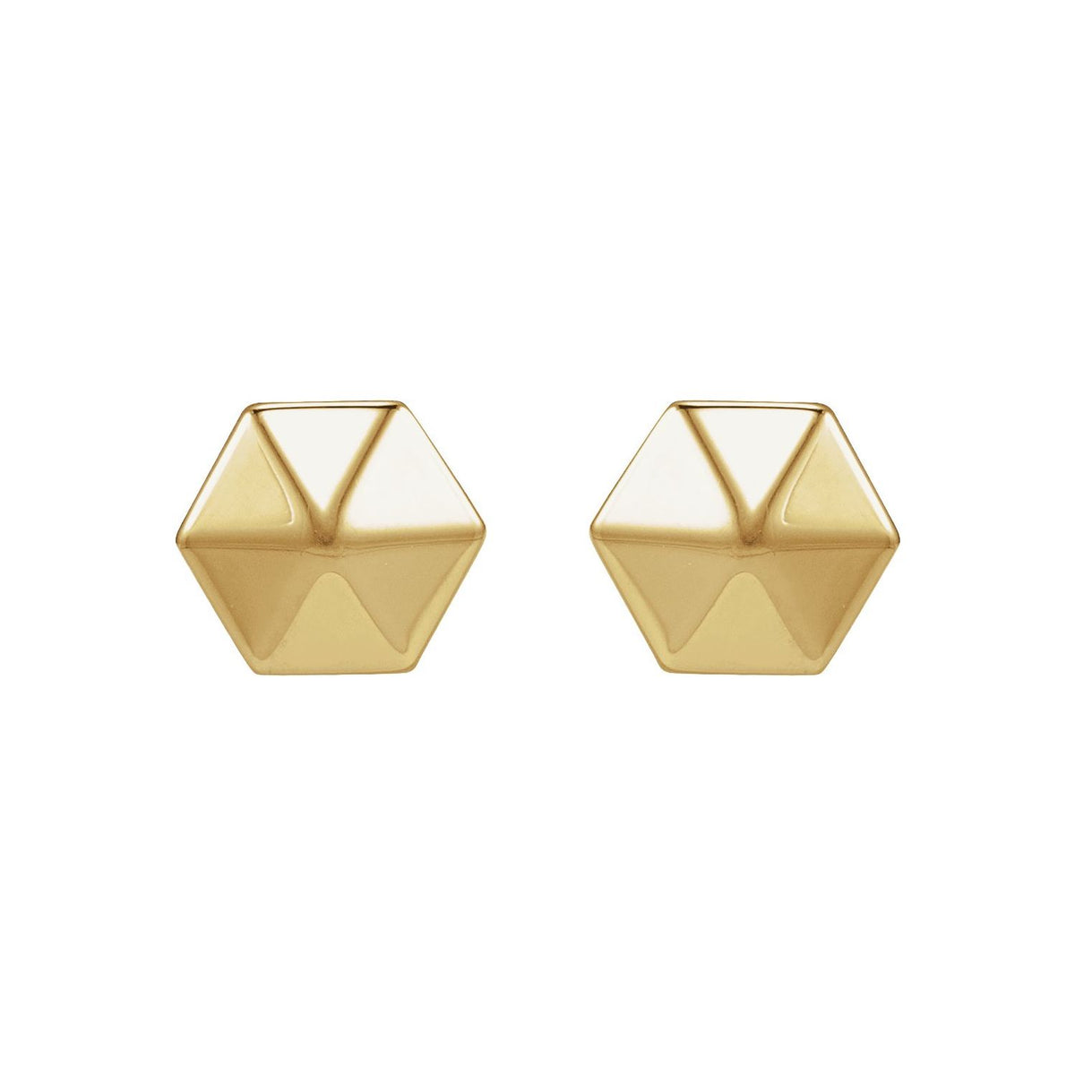 14K Yellow Gold Hexagon Earring