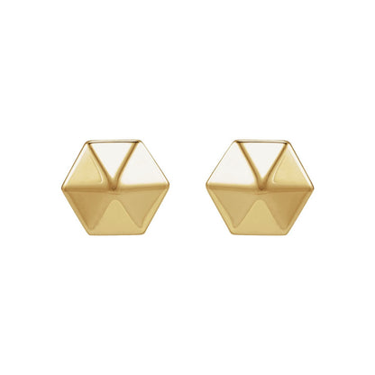 14K Yellow Gold Hexagon Earring