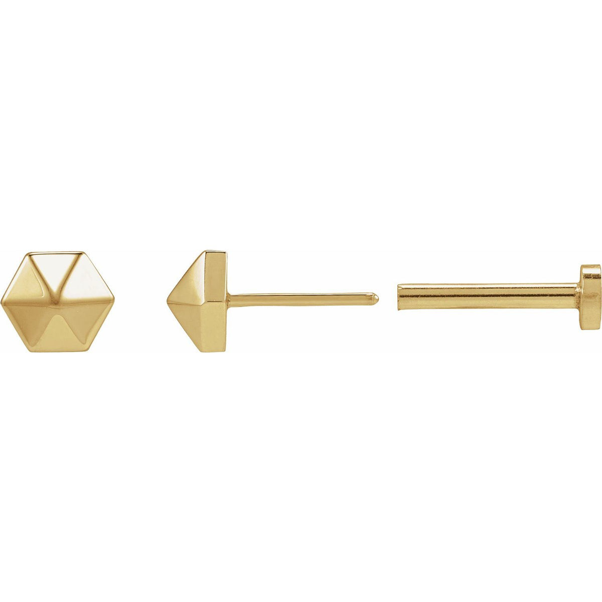 14K Yellow Gold Hexagon Earring