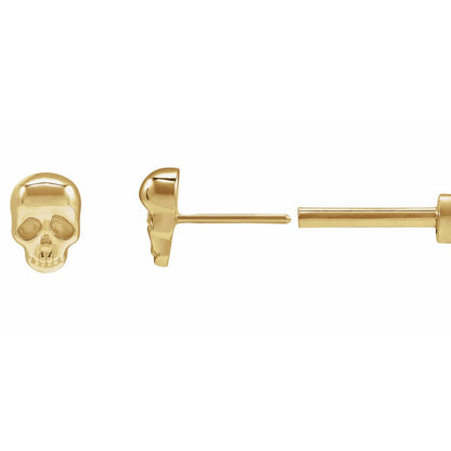 14K Yellow Gold Skull Earring