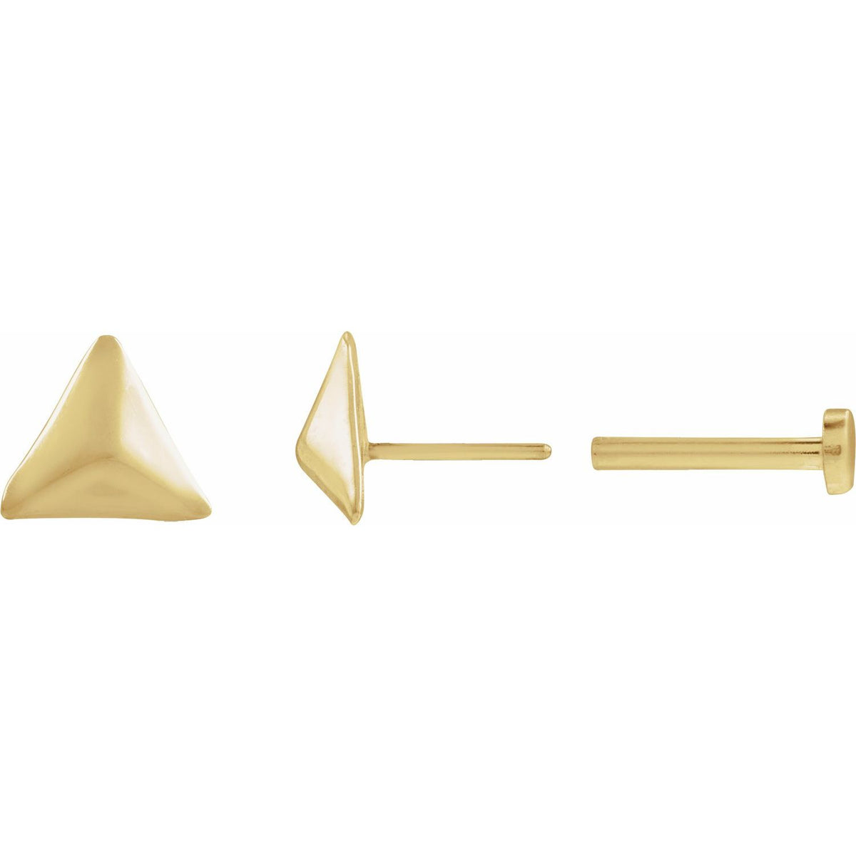 14K Yellow Gold Pyramid Single Earring