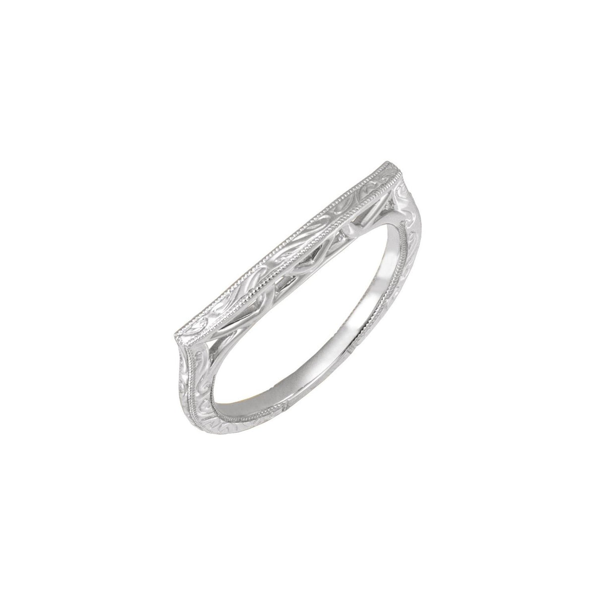 14K White Gold Hand-Engraved Hand-Applied Milgrain Matching Band